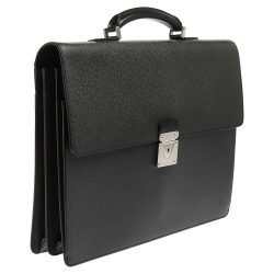 Pre Owned Louis Vuitton Black Taiga Leather Serviette Robusto 2 Business Briefcase Bag