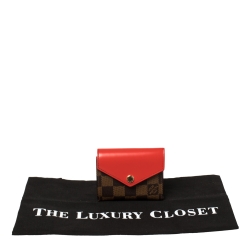 Pre Owned Louis Vuitton Cherry Damier Ebene Canvas and Leather Zoe Wallet