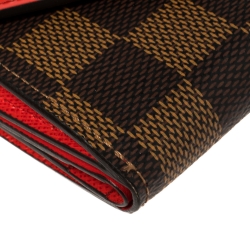 Pre Owned Louis Vuitton Cherry Damier Ebene Canvas and Leather Zoe Wallet