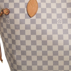 Pre Owned Louis Vuitton White Damier Azur Canvas Neverfull MM Tote