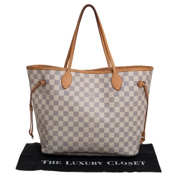 Pre Owned Louis Vuitton White Damier Azur Canvas Neverfull MM Tote