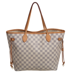 Pre Owned Louis Vuitton White Damier Azur Canvas Neverfull MM Tote