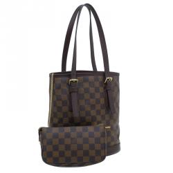 Pre Owned Louis Vuitton Damier Ebene Canvas Marais Bucket Bag w/Accessories Pochette