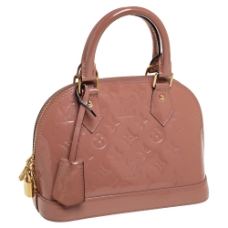 Pre Owned Louis Vuitton Rose Velours Monogram Vernis Alma BB Bag