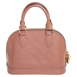 Pre Owned Louis Vuitton Rose Velours Monogram Vernis Alma BB Bag