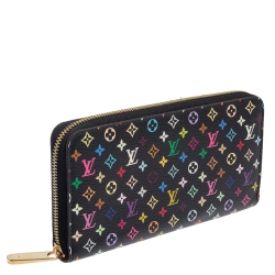 مملوكة مسبقًا محفظة لوي فيتون سحاب كانفاس مونوغرامية متعددة الألوان سوداء
