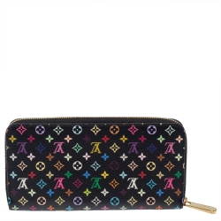 مملوكة مسبقًا محفظة لوي فيتون سحاب كانفاس مونوغرامية متعددة الألوان سوداء