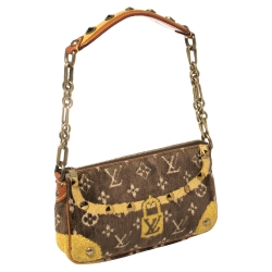 Pre Owned Louis Vuitton Brown/Yellow Monogram Velvet Limited Edition Trompe L'oeil Pochette Accessories Bag