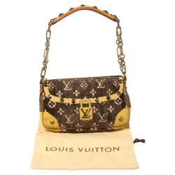 Pre Owned Louis Vuitton Brown/Yellow Monogram Velvet Limited Edition Trompe L'oeil Pochette Accessories Bag
