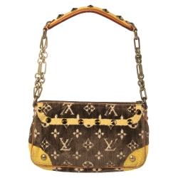 Pre Owned Louis Vuitton Brown/Yellow Monogram Velvet Limited Edition Trompe L'oeil Pochette Accessories Bag
