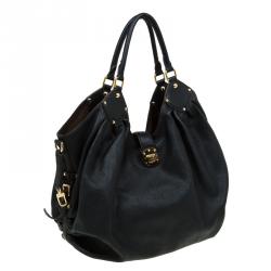 مملوكة مسبقًا حقيبة هوبو لوي فيتون ماهينا نقش حرفي جلد أسود XL