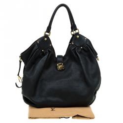 مملوكة مسبقًا حقيبة هوبو لوي فيتون ماهينا نقش حرفي جلد أسود XL