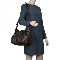 Pre Owned Louis Vuitton Metallic Bronze Mahina Leather XS Bag