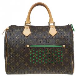 Pre Owned Louis Vuitton Green Monogram Perforated Canvas Limited Edition Speedy 30 Bag