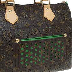 Pre Owned Louis Vuitton Green Monogram Perforated Canvas Limited Edition Speedy 30 Bag