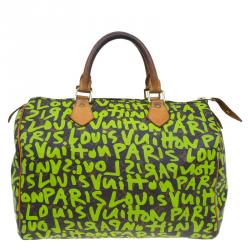 Pre Owned Louis Vuitton Monogram Canvas Lime Green Graffiti Stephen Sprouse Speedy 30 Bag