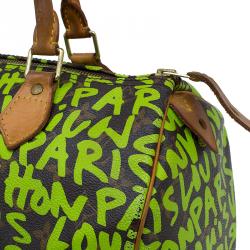 Pre Owned Louis Vuitton Monogram Canvas Lime Green Graffiti Stephen Sprouse Speedy 30 Bag