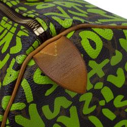 Pre Owned Louis Vuitton Monogram Canvas Lime Green Graffiti Stephen Sprouse Speedy 30 Bag