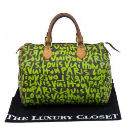 Pre Owned Louis Vuitton Monogram Canvas Lime Green Graffiti Stephen Sprouse Speedy 30 Bag