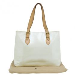 Pre Owned Louis Vuitton White Monogram Vernis Brentwood Tote