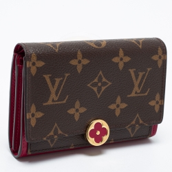 Pre Owned Louis Vuitton Fuschia Canvas Monogram Flore Compact Wallet