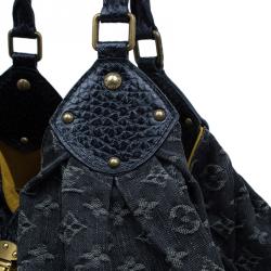 Pre Owned حقيبة هوبو لوي فيتون ماهينا نقش حرفي دينم أسود 