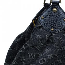 Pre Owned حقيبة هوبو لوي فيتون ماهينا نقش حرفي دينم أسود 