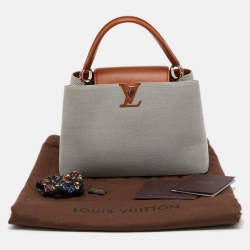 مملوكة مسبقًا Louis Vuitton Caramel/Grey Leather and Canvas Capucines MM Bag