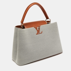 مملوكة مسبقًا Louis Vuitton Caramel/Grey Leather and Canvas Capucines MM Bag