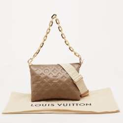 Pre Owned Louis Vuitton Taupe Monogram Embossed Coussin PM Bag