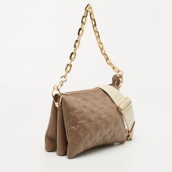 Pre Owned Louis Vuitton Taupe Monogram Embossed Coussin PM Bag