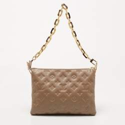 Pre Owned Louis Vuitton Taupe Monogram Embossed Coussin PM Bag