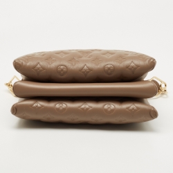 Pre Owned Louis Vuitton Taupe Monogram Embossed Coussin PM Bag