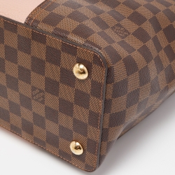 Pre Owned Louis Vuitton Damier Ebene Canvas  and Magnolia Leather Jersey Tote