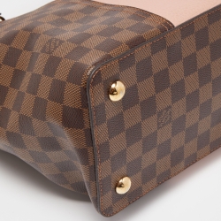 Pre Owned Louis Vuitton Damier Ebene Canvas  and Magnolia Leather Jersey Tote
