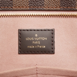 Pre Owned Louis Vuitton Damier Ebene Canvas  and Magnolia Leather Jersey Tote