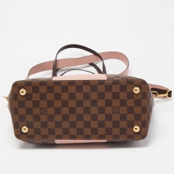 Pre Owned Louis Vuitton Damier Ebene Canvas  and Magnolia Leather Jersey Tote