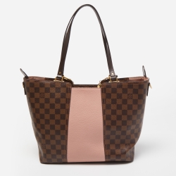 Pre Owned Louis Vuitton Damier Ebene Canvas  and Magnolia Leather Jersey Tote