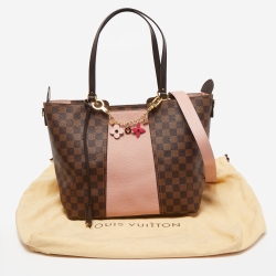 Pre Owned Louis Vuitton Damier Ebene Canvas  and Magnolia Leather Jersey Tote