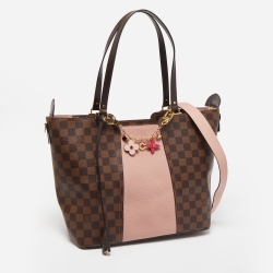Pre Owned Louis Vuitton Damier Ebene Canvas  and Magnolia Leather Jersey Tote