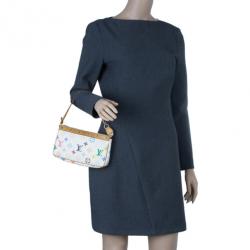 Pre Owned Louis Vuitton White Multicolored Monogram Canvas Pochette Accessoires