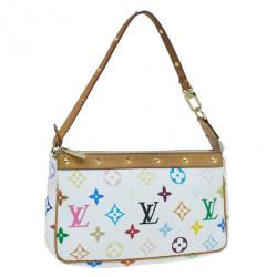 Pre Owned Louis Vuitton White Multicolored Monogram Canvas Pochette Accessoires