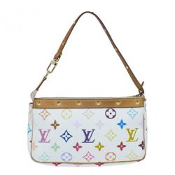 Pre Owned Louis Vuitton White Multicolored Monogram Canvas Pochette Accessoires