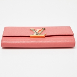 Pre Owned Louis Vuitton Rose Tourmaline Taurillon Leather and Python Capucines Wallet