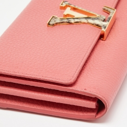 Pre Owned Louis Vuitton Rose Tourmaline Taurillon Leather and Python Capucines Wallet