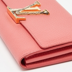 Pre Owned Louis Vuitton Rose Tourmaline Taurillon Leather and Python Capucines Wallet