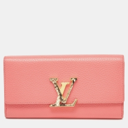 Pre Owned Louis Vuitton Rose Tourmaline Taurillon Leather and Python Capucines Wallet