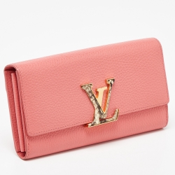Pre Owned Louis Vuitton Rose Tourmaline Taurillon Leather and Python Capucines Wallet
