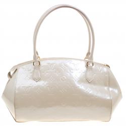 Pre Owned Louis Vuitton Blanc Corail Monogram Vernis Sherwood GM Bag