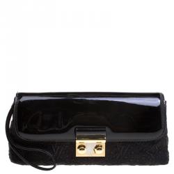 Pre Owned حقيبة يد صغيرة لوي فيتون دينتيل جلد لامعة مونوغرام سوداء